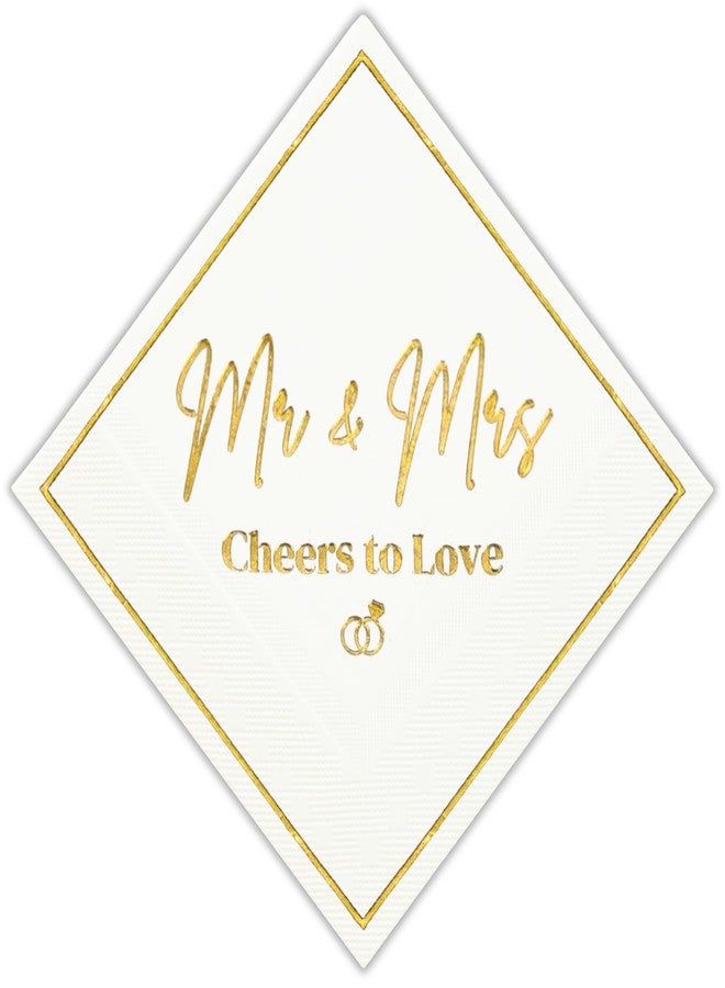Cloverjoyed Mr and Mrs Wedding Napkins, Elegant Gold Foil White Paper Cocktail Napkin, Disposable Decorations for Weddings, Receptions, Bridal Showers, Bar, 50 Pack - Image 1